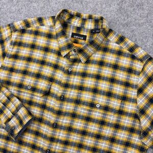 Orvis Shirt Men Large Yellow Plaid Flannel Active Fit Long Sleeve Button Outdoor